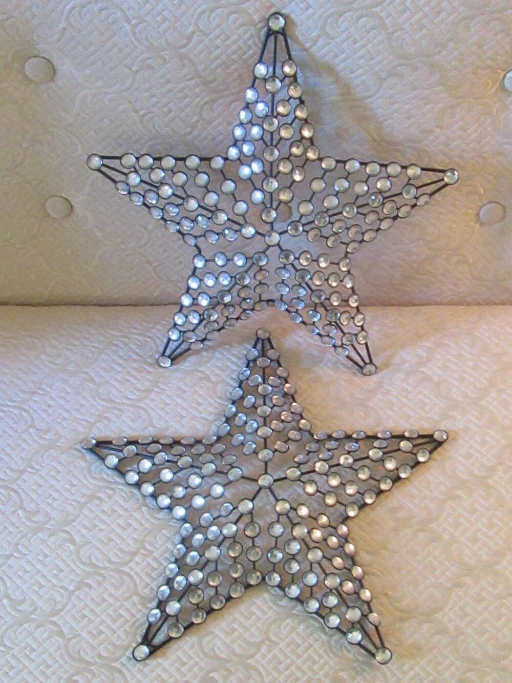 2 Vintage 14.5 in. black metal star decor with faceted embellishments